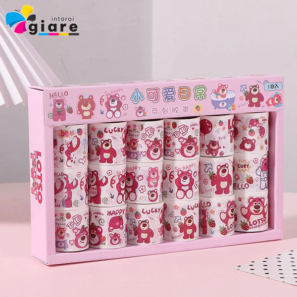 Mẫu sticker cuộn gấu hồng