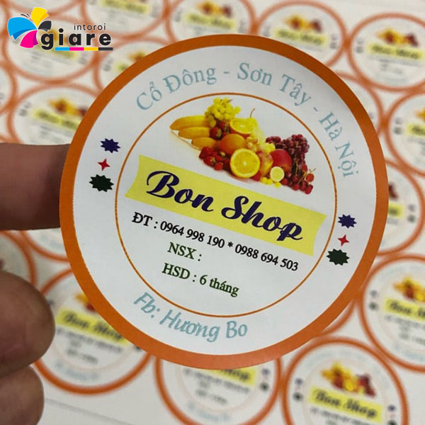 Mẫu logo dán Bon Shop chất liệu decal giấy