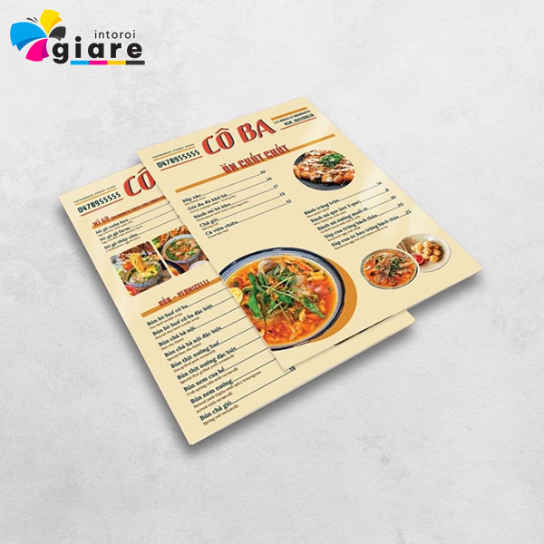 Mẫu menu quán ăn Cô Ba