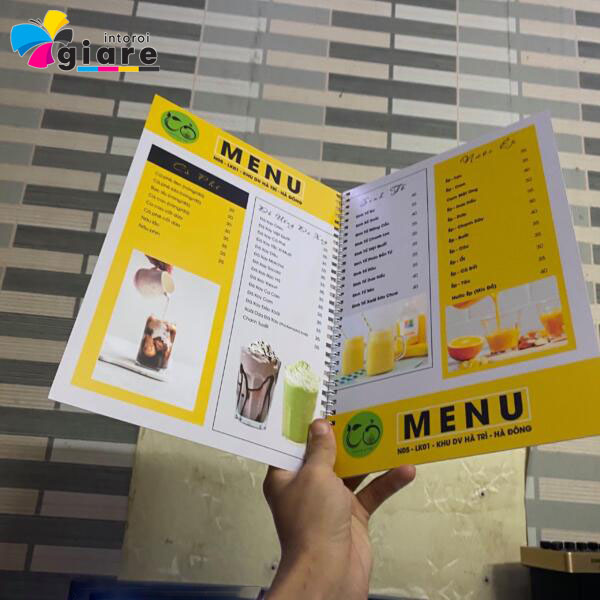 Mẫu menu quán nước được đóng gáy lò xo chất lượng