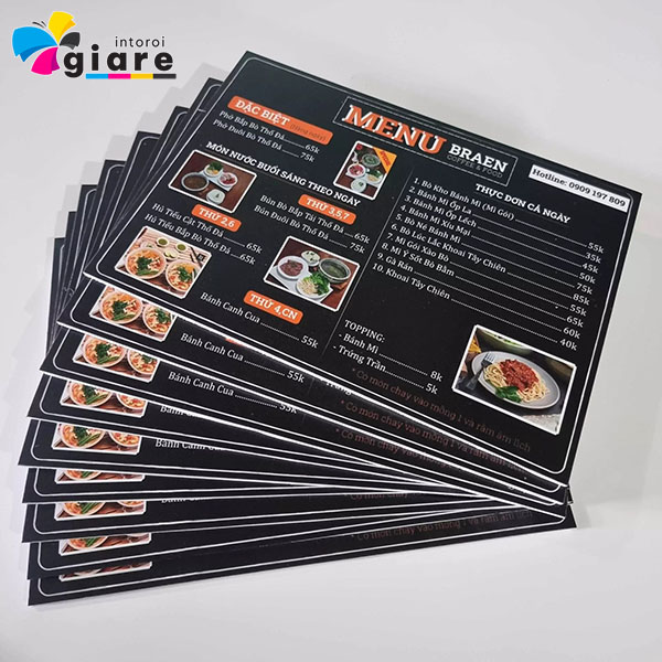 Mẫu menu quán ăn được in bằng công nghệ in kỹ thuật số