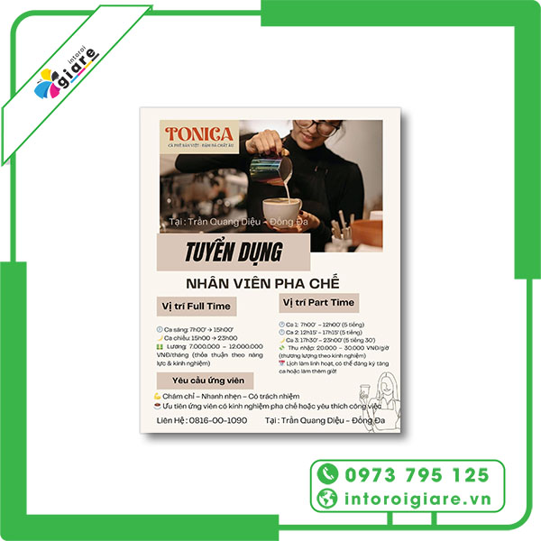 Mẫu tờ rơi tuyển dụng nhân viên pha chế