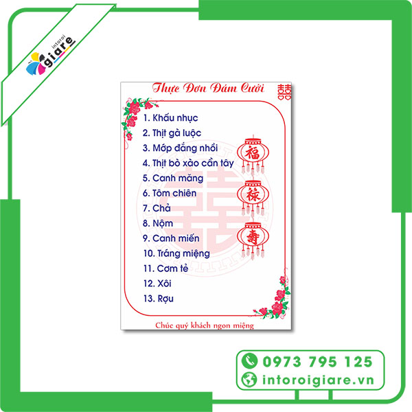 Mẫu menu đám cưới người Hoa