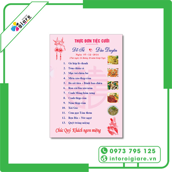 Mẫu menu đám cưới truyền thống