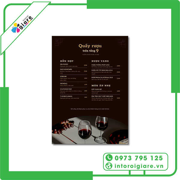 Mẫu menu quán bar cao cấp