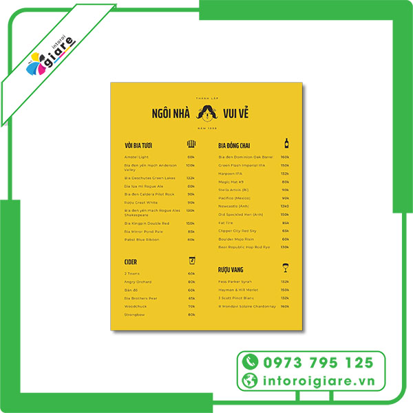Mẫu menu quán bar NGÔI NHÀ VUI VẺ