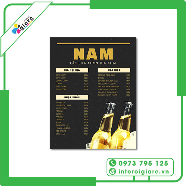 Mẫu menu quán bar NAM