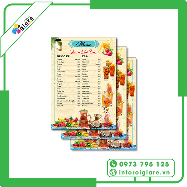 Menu Quán Nước Ép