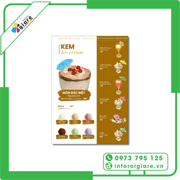Mẫu menu quán kem dừa
